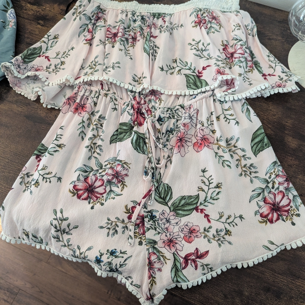 Forever 21 Pink Floral Off-Shoulder Romper